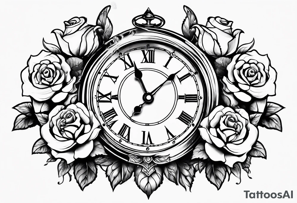 angel, roses, clock, name MARTINA tattoo idea