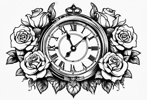 angel, roses, clock, name MARTINA tattoo idea