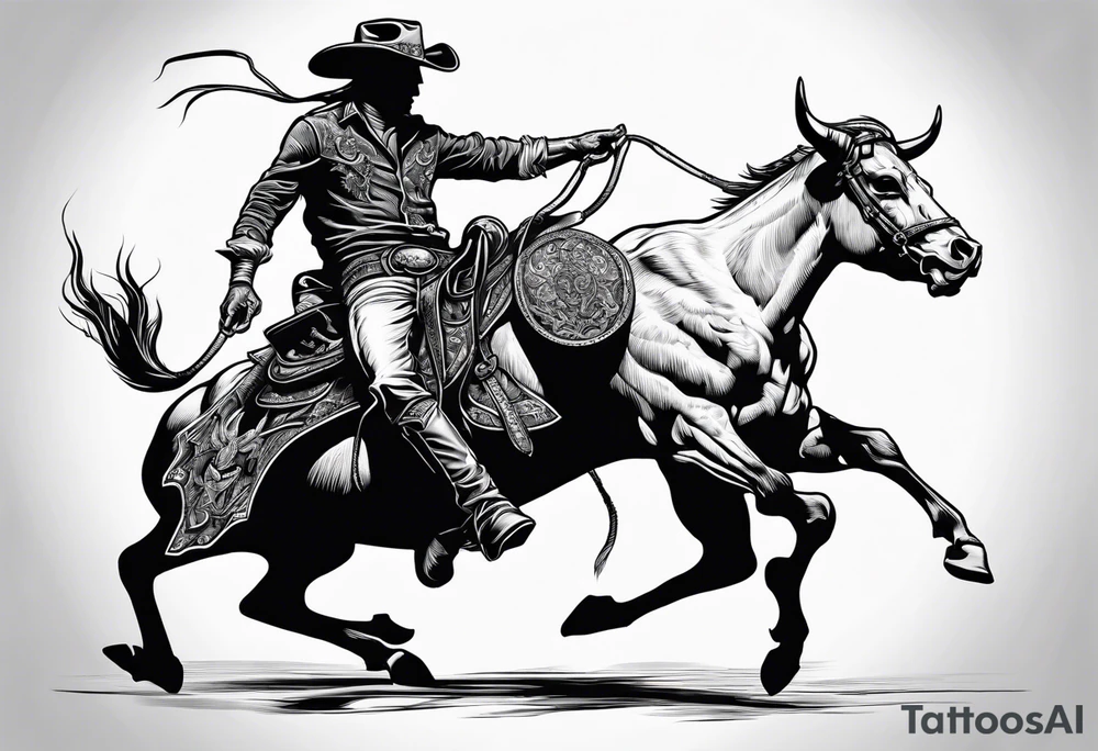 Skeleton cowboy riding bull tattoo idea