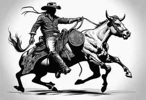 Skeleton cowboy riding bull tattoo idea