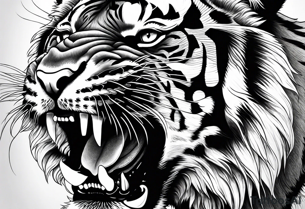Realistic tiger roaring tattoo idea