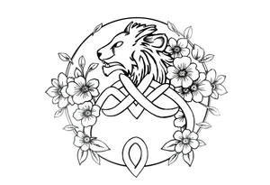 Celtic lion knot with flowers tattoo idea
