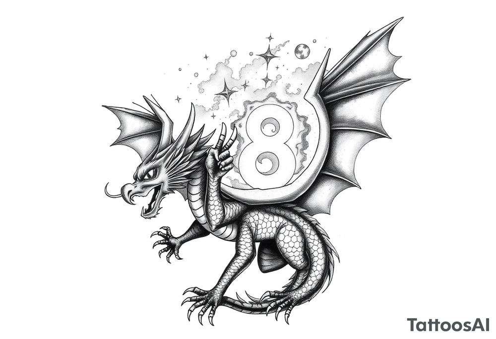 dragon number 8 positive projection, universe, phoenix tattoo idea