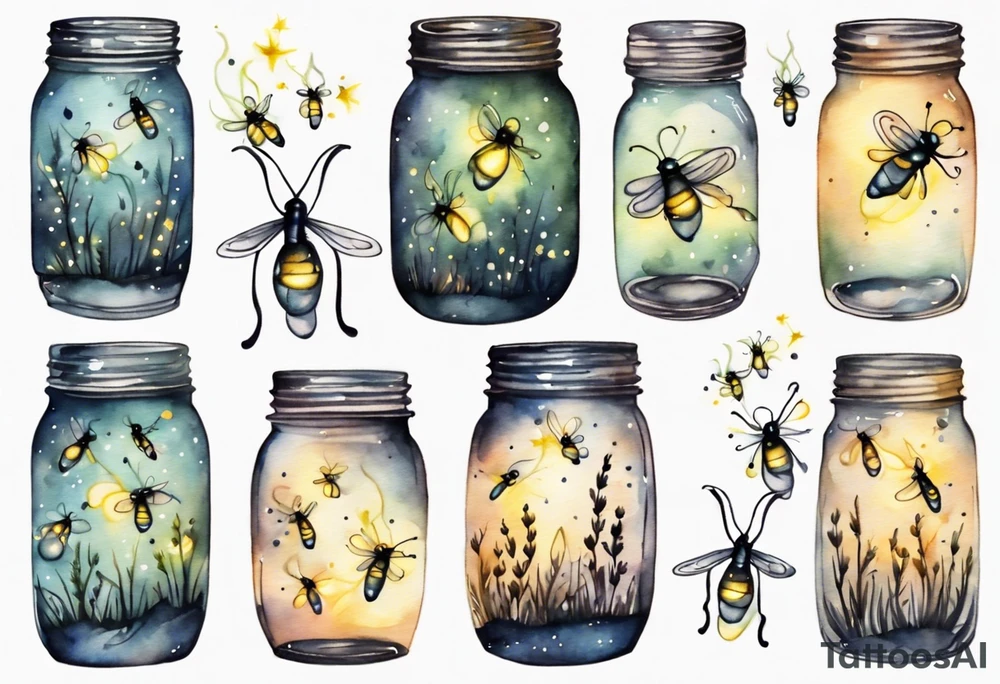 Fireflies coming out of a mason jar and wrapping up the calf tattoo idea