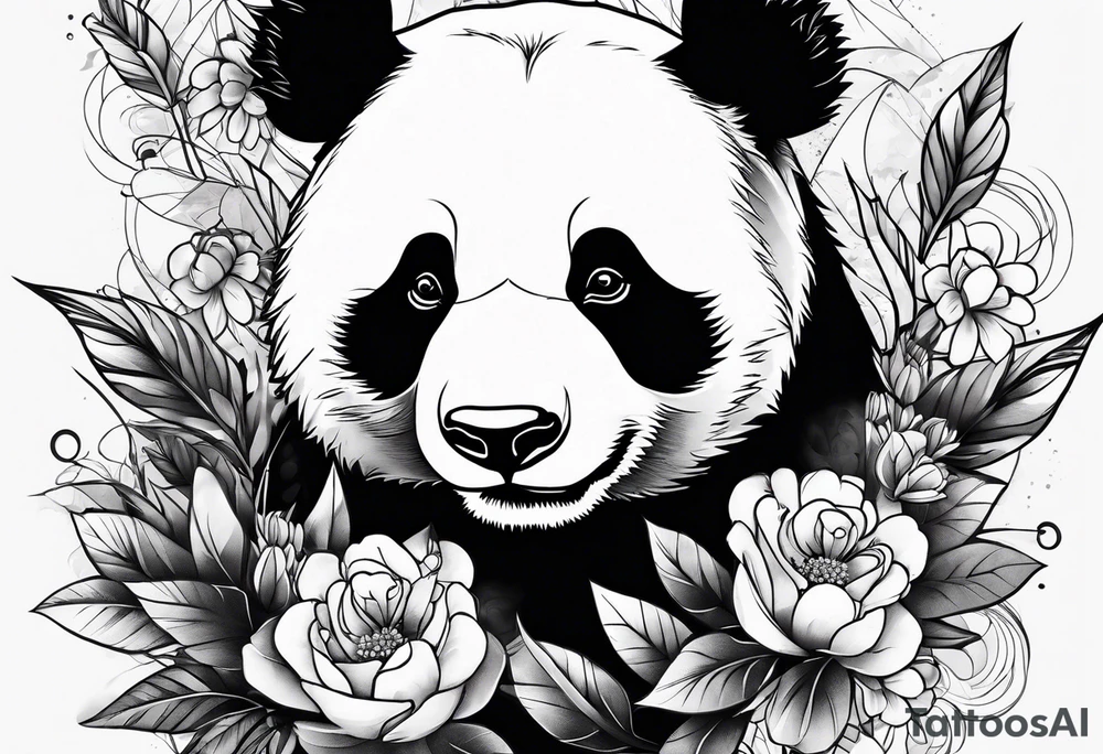 Punk Panda with flowers tattoo idea