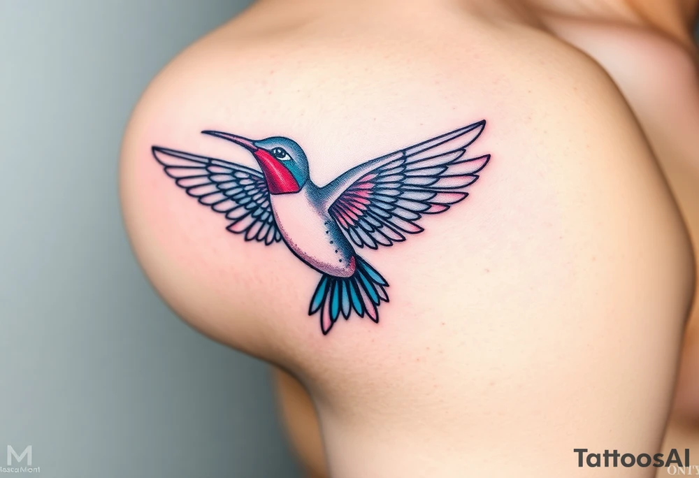 hummingbird with wings made of hieroglyphic symbols(only red , blue and black are possible colors) tattoo idea