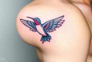 hummingbird with wings made of hieroglyphic symbols(only red , blue and black are possible colors) tattoo idea