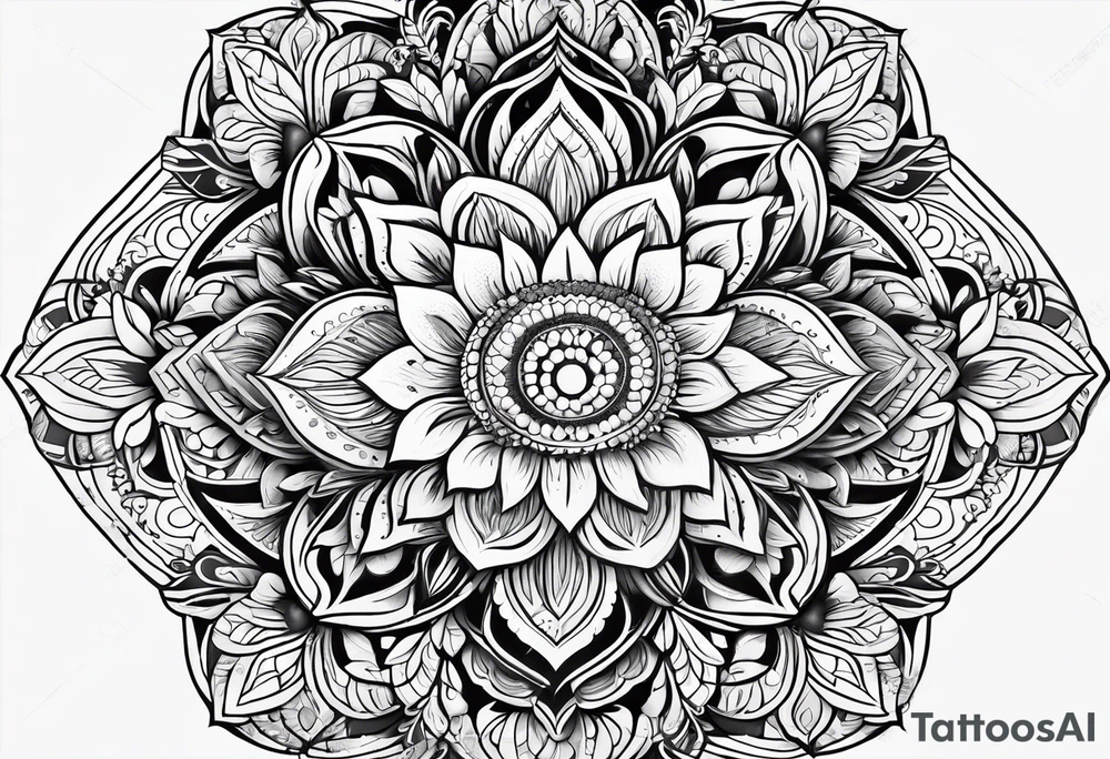 mandala , leaves and flowers feminine tattoo idea