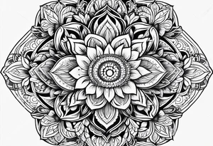mandala , leaves and flowers feminine tattoo idea