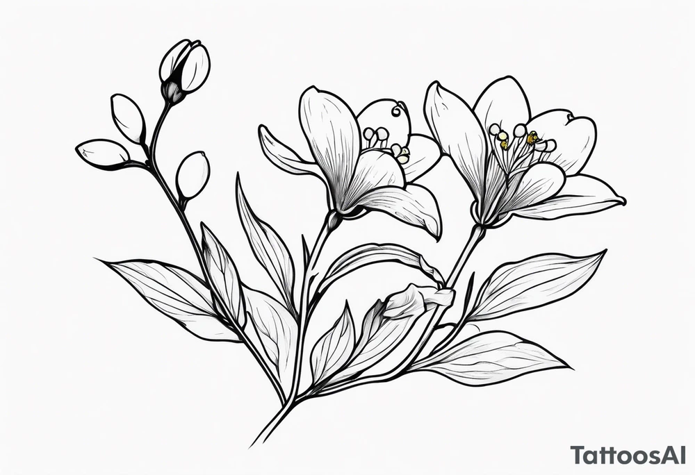 One snowdrop, One hawthorn flower, and Two honeysuckle blooms, tattoo idea