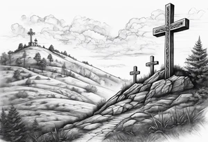 3 crosses on a hill facing west tattoo idea