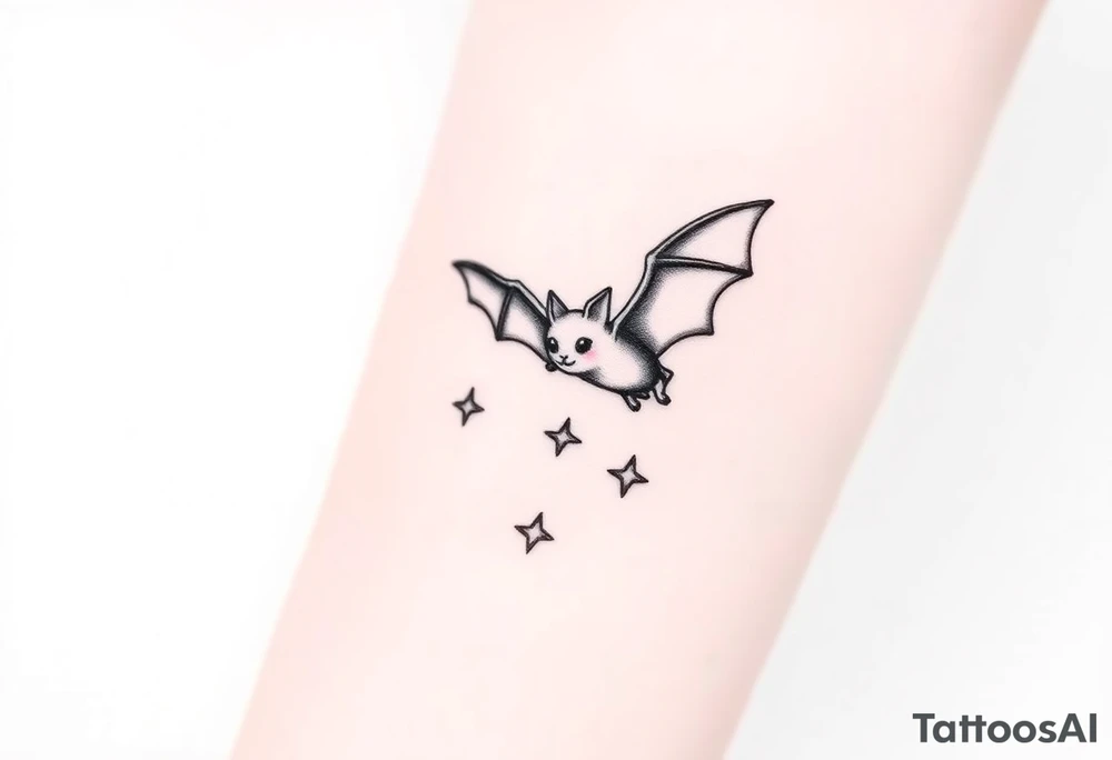 Small bat flying in front of stars tattoo idea