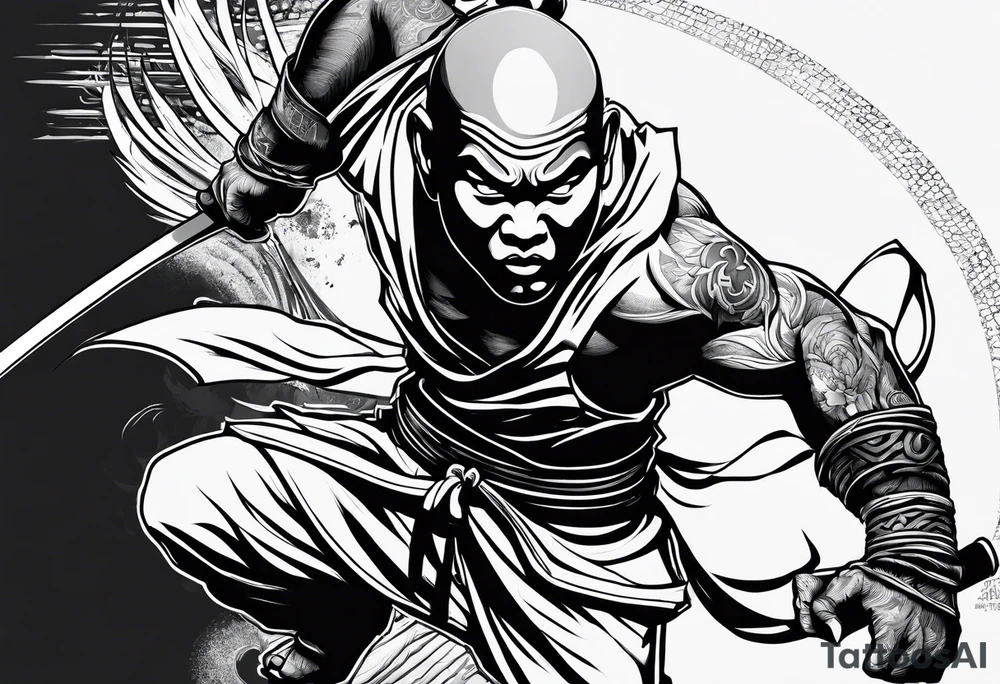 shaolin monk dual personality warrior tattoo idea