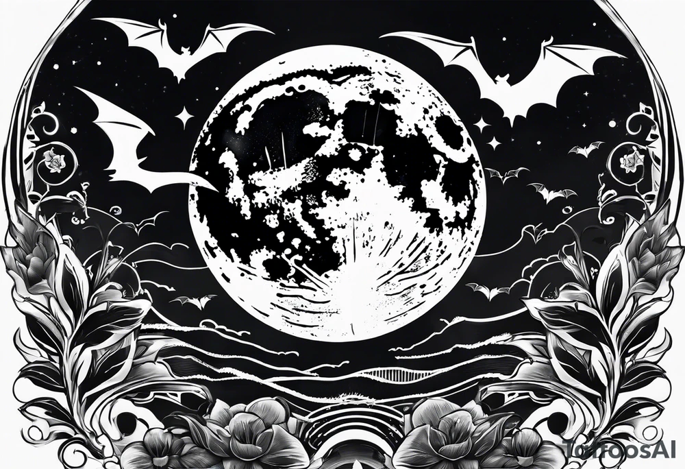 Moon and bats tattoo tattoo idea