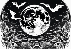 Moon and bats tattoo tattoo idea