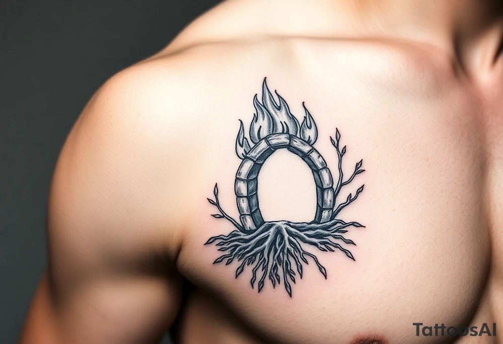 flame in roots, with a roots archway tattoo idea