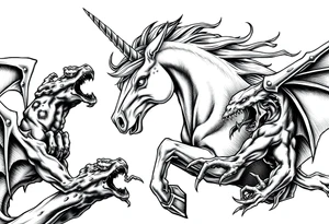Dark unicorn evil and angry fighting with demons tattoo idea
