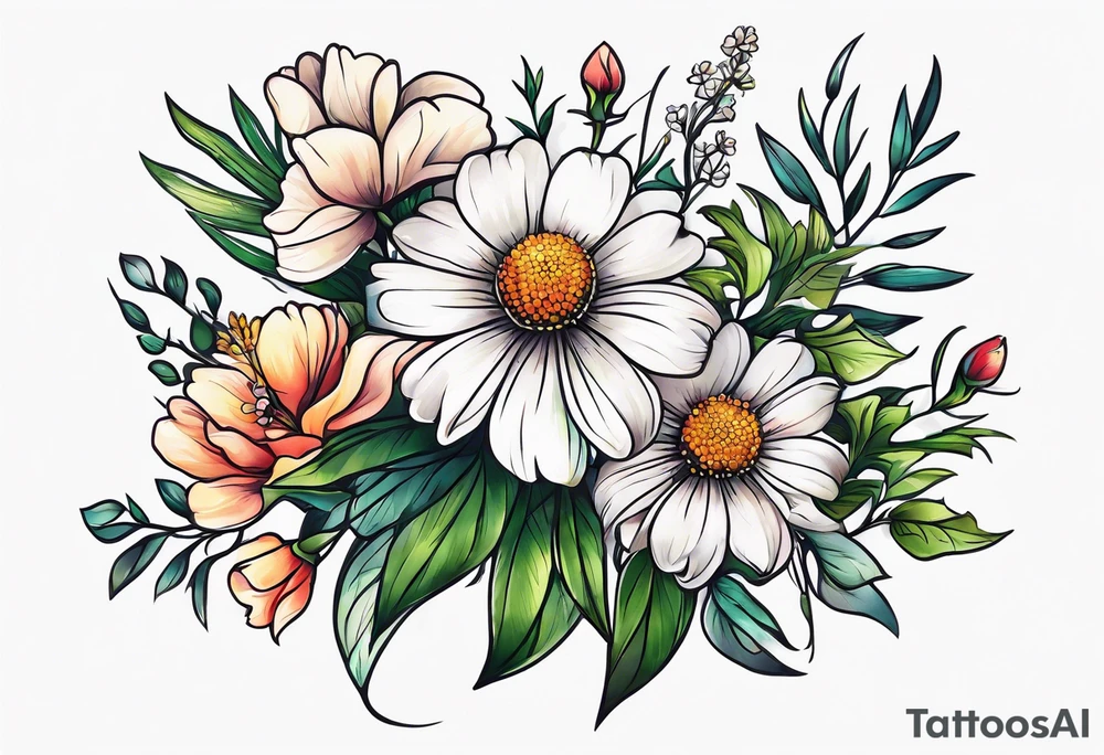 simple long stem wildflower bouquet tattoo idea