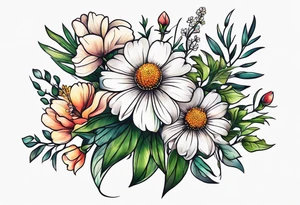 simple long stem wildflower bouquet tattoo idea