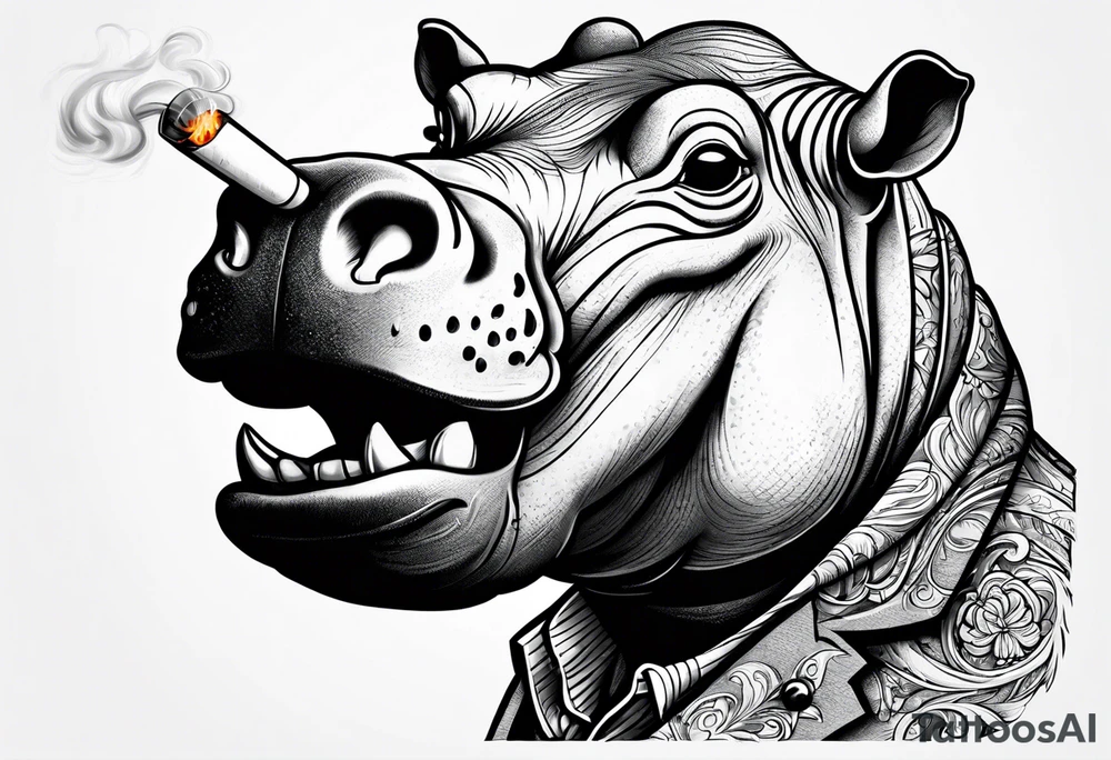 hippo smoking cigarette tattoo idea