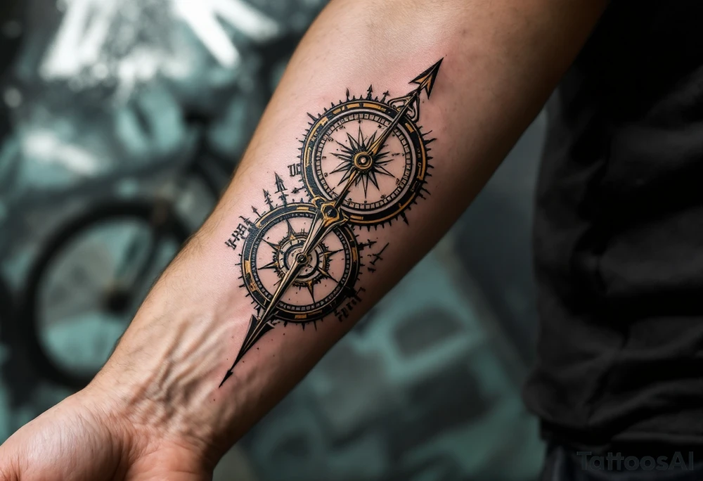 steampunk half compass/clock with a full-length arrow saying "Isaiah 40:31" tattoo idea