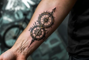 steampunk half compass/clock with a full-length arrow saying "Isaiah 40:31" tattoo idea