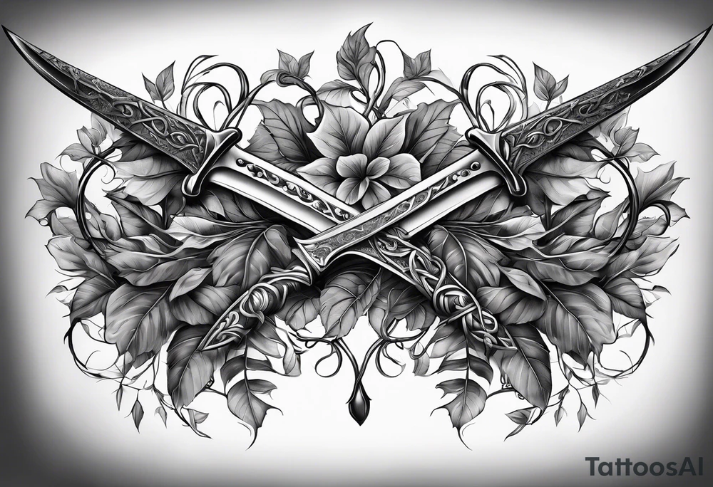 A Rapier blade down my spine with leafy vines wrapped around the blade tattoo idea