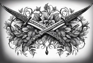 A Rapier blade down my spine with leafy vines wrapped around the blade tattoo idea