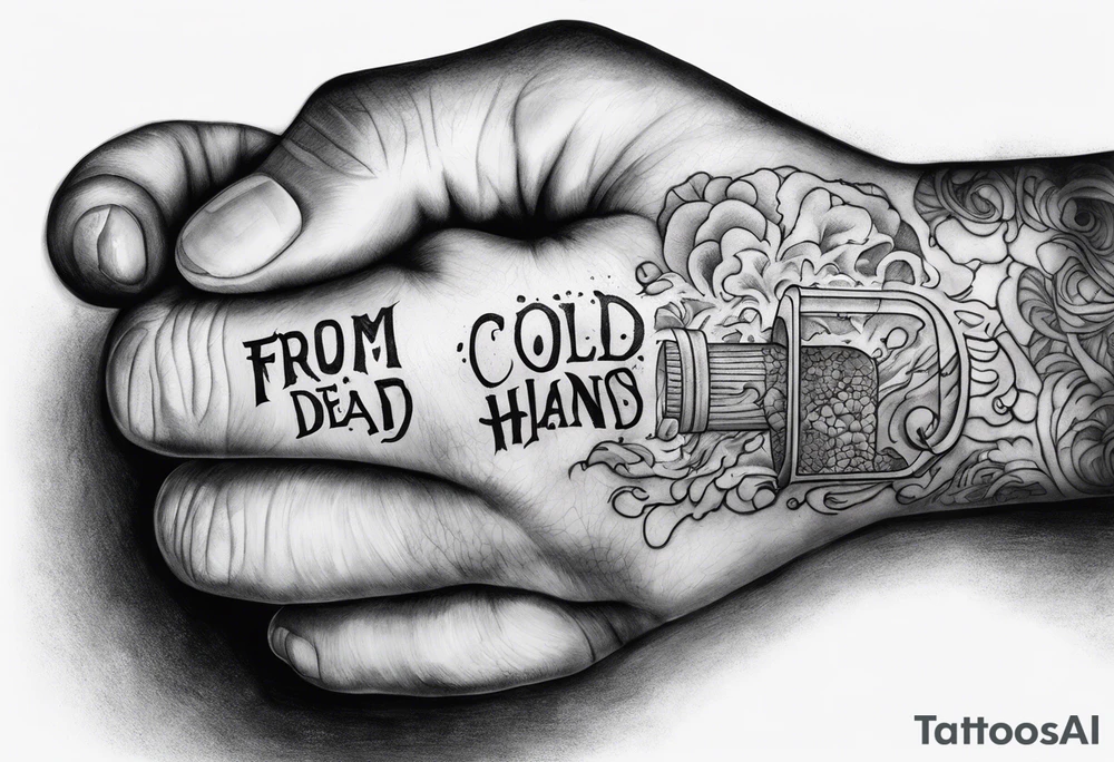 Meth pipe in a hand. 
Underneath the hand the text,  'from my cold dead hands ' tattoo idea