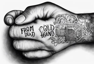 Meth pipe in a hand. 
Underneath the hand the text,  'from my cold dead hands ' tattoo idea