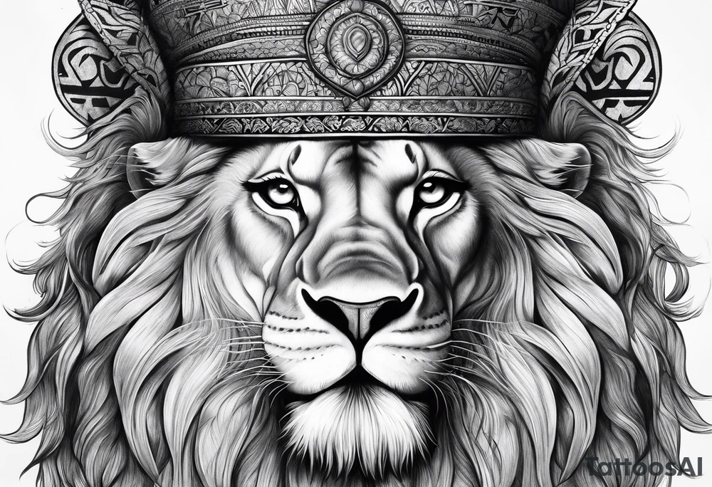 Half of sant jarnail bhinderwala ji’s face put together with half of a lions face tattoo idea