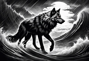 Powerful storm with wolf tattoo idea