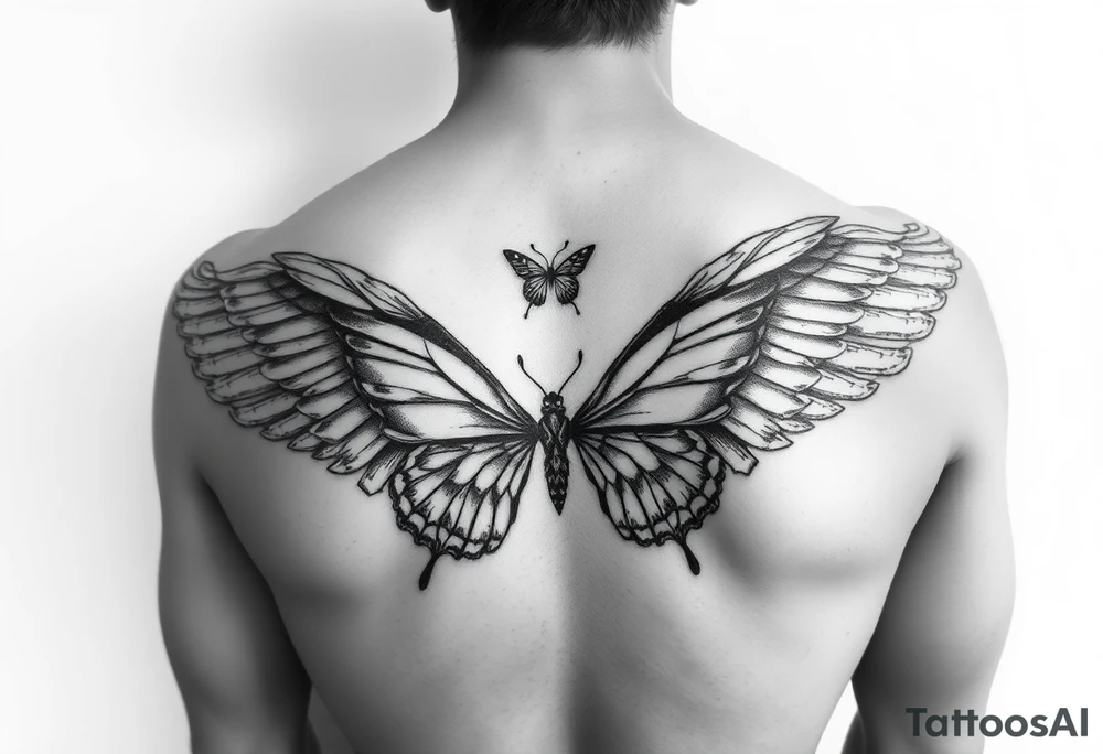 eros and psyche Greek mythology  inspired using angel wings and butterfly wings as core concepts tattoo idea