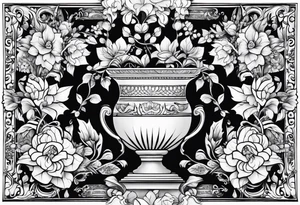 Traditional vase with patterns and flowers tattoo idea