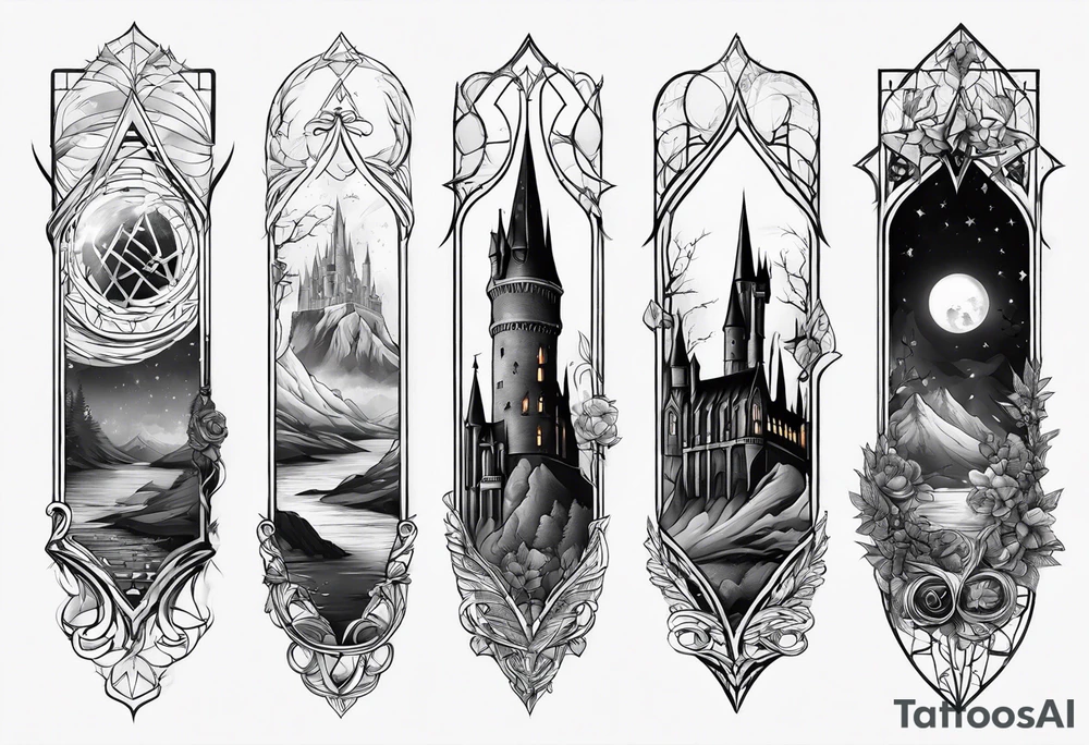 Harry Potter deathly hollows  arm sleeve tattoo idea