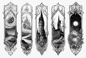Harry Potter deathly hollows  arm sleeve tattoo idea