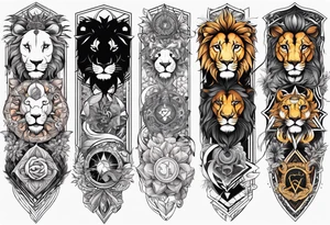 tattoo full sleeve that includes lion, cancer, aquarius and sagittarius signs tattoo idea