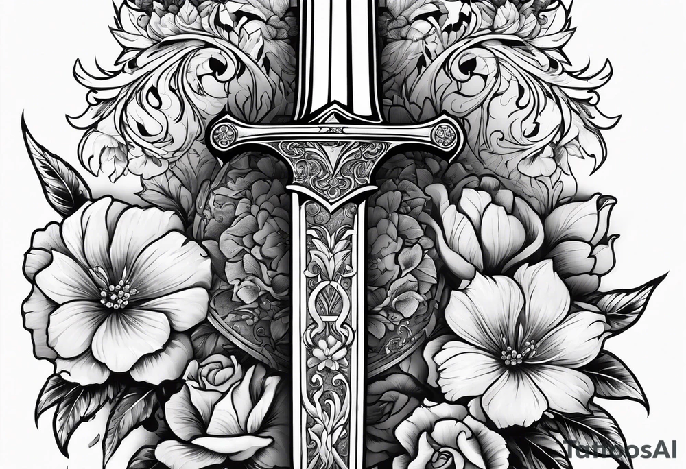 Sword with flowers wrapped around it tattoo idea Sword with flowers wrapped around it tattoo idea