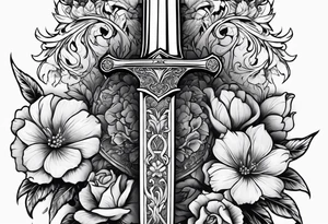 Sword with flowers wrapped around it tattoo idea