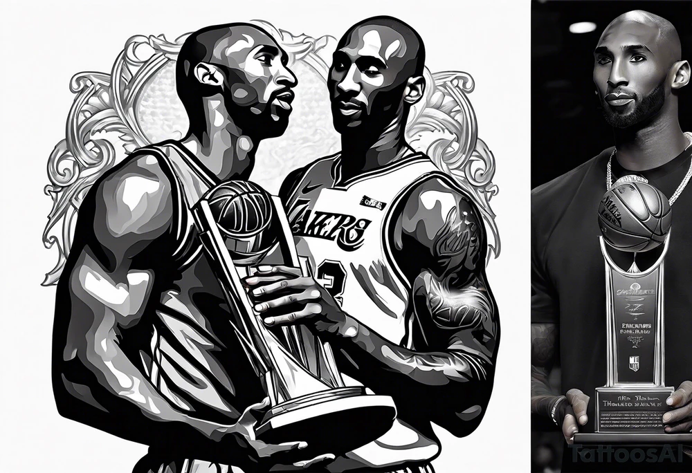 Kobe Bryant holding the NBA final championship trophy tattoo idea