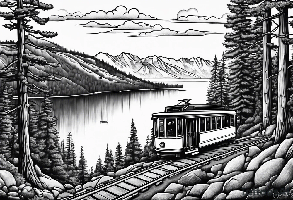 palisades tahoe
 tram face showing tram and lake in the background tattoo idea