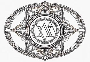 Δ inside a circle made from chain and rope elements. Plain text inside a circle, ornamental outside. tattoo idea