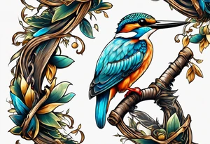 a kingfisher is trapped in a lot of chain tattoo idea