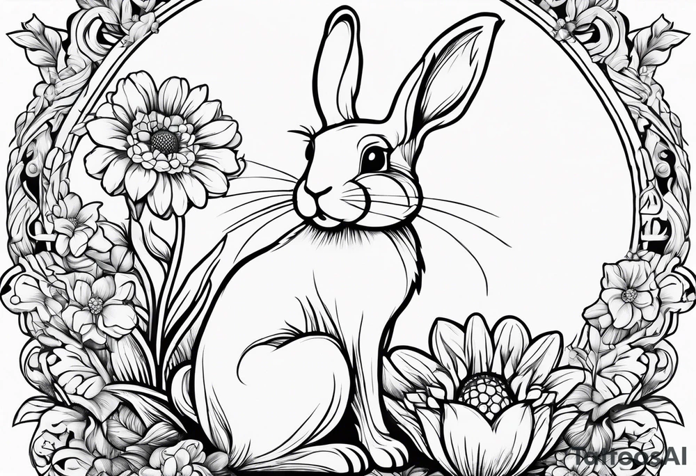 Side view outline of bunny with heart and honey pot tattoo idea