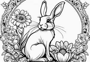 Side view outline of bunny with heart and honey pot tattoo idea
