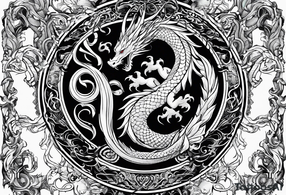 caduceus replace snakes with eastern dragons tattoo idea