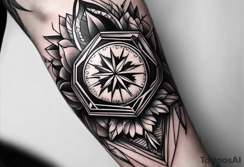 Sleeve on the forearm with a diamond in the middle tattoo idea