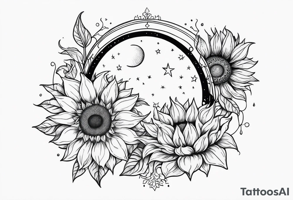 Sunflowers sun and moon tattoo idea