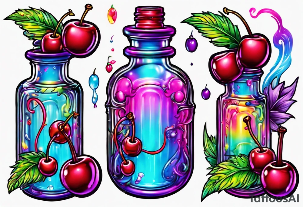 Lisa frank potion bottle with cherries inside tattoo idea