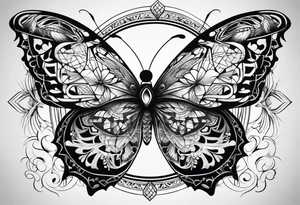 butterfly on the background of the mandala diamond network tattoo idea